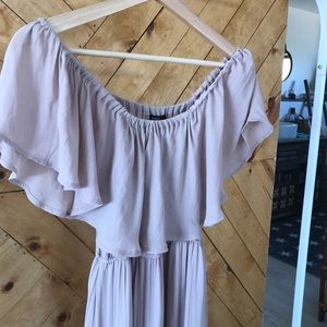 Nude/Blush ruffle off the shoulder maxi dress